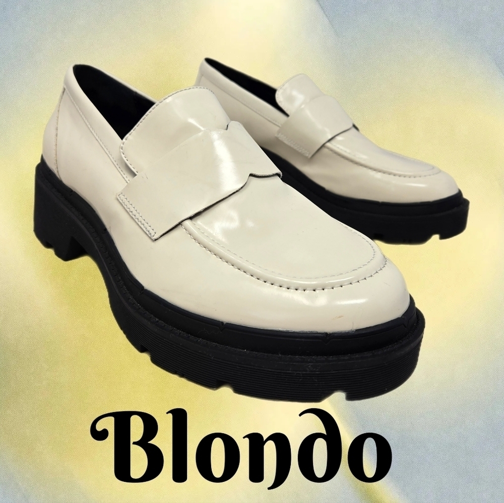 Blondo School Womens Loafers Sz 11M Ivory Leather Upper Slip On Chunky Soles